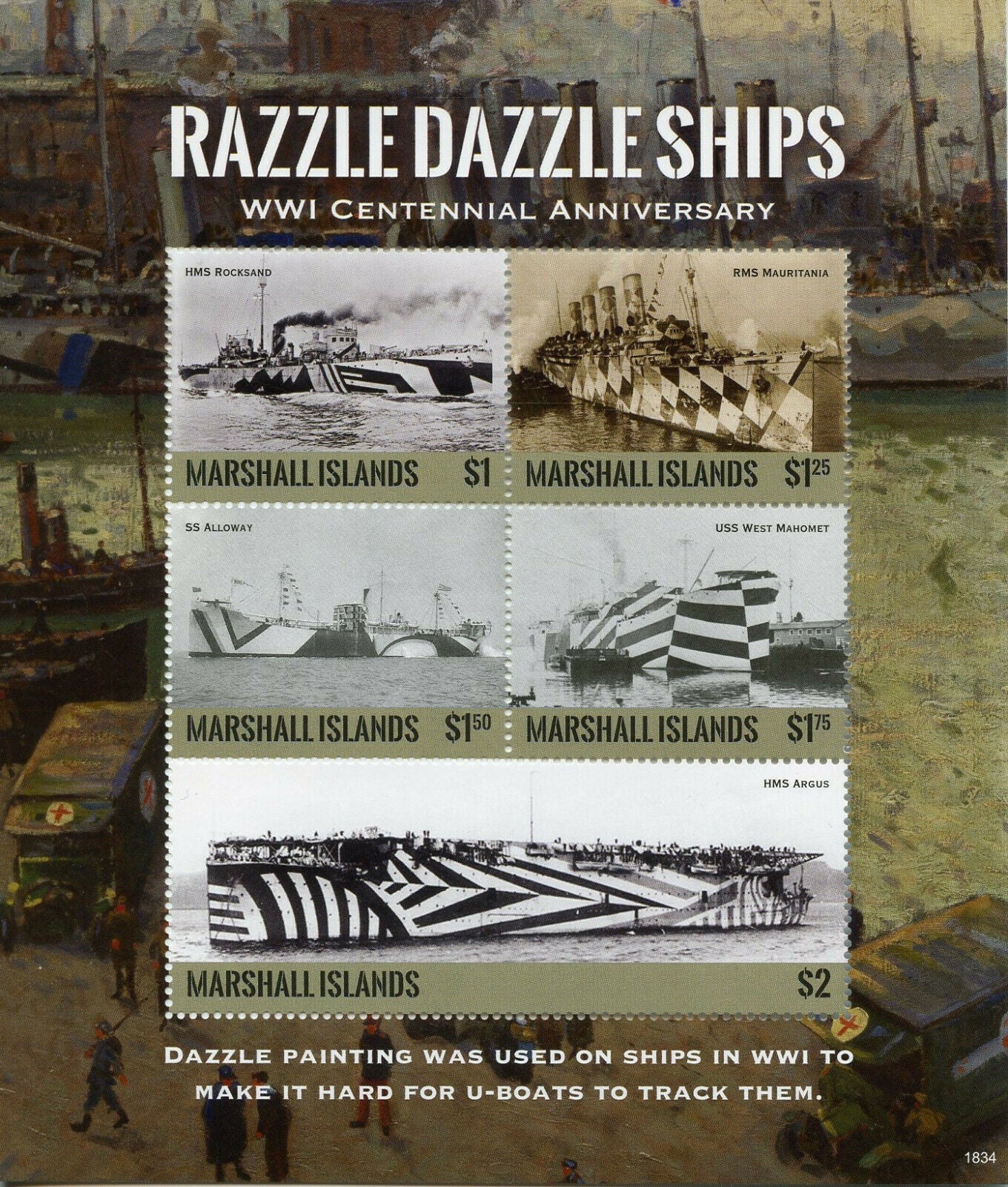 Marshall Islands 2018 MNH Military Stamps WWI WW1 Razzle Dazzle Ships 5v M/S I