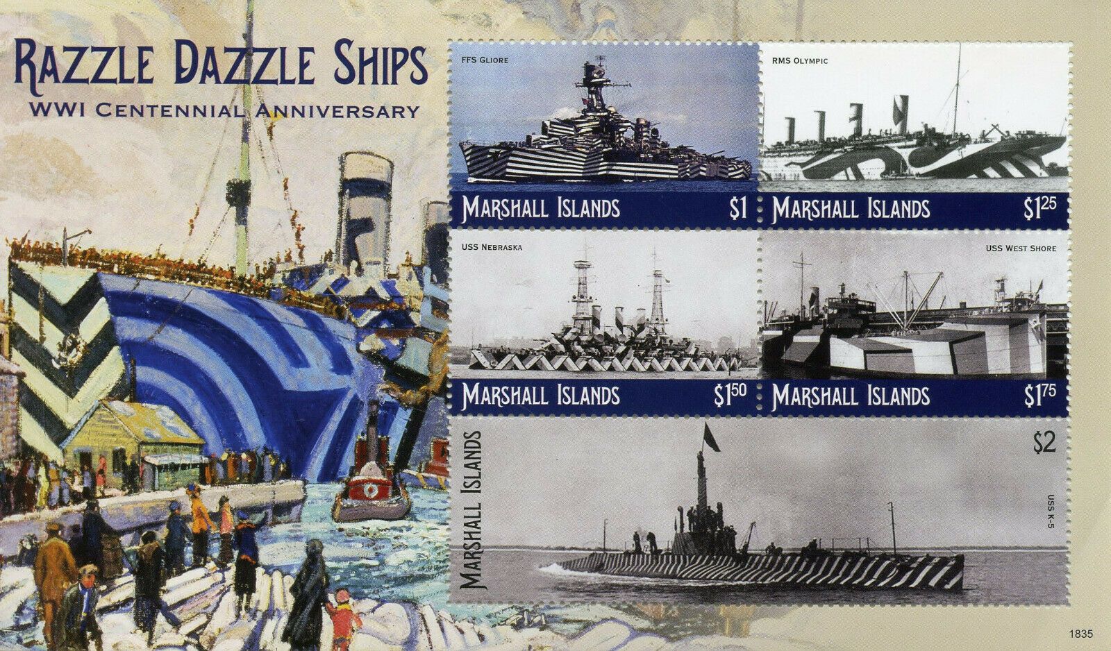 Marshall Islands 2018 MNH Military Stamps WWI WW1 Razzle Dazzle Ships 5v M/S II