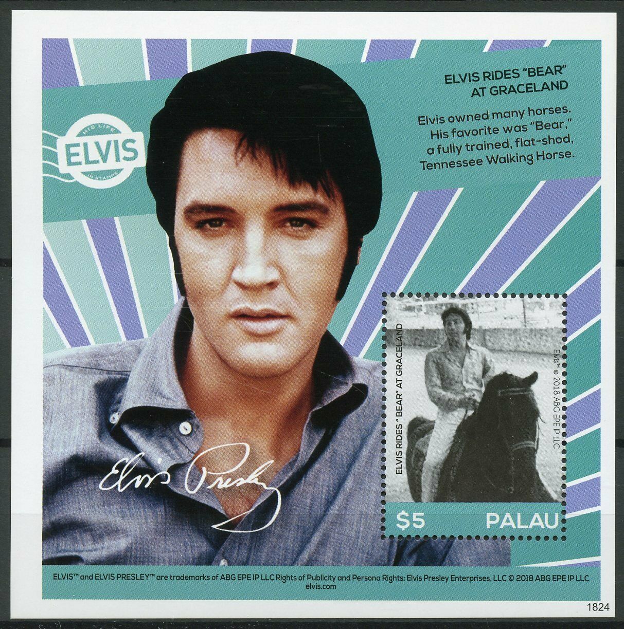 Palau 2018 MNH Elvis Presley Life in Stamps Graceland Horses Music 1v S/S II