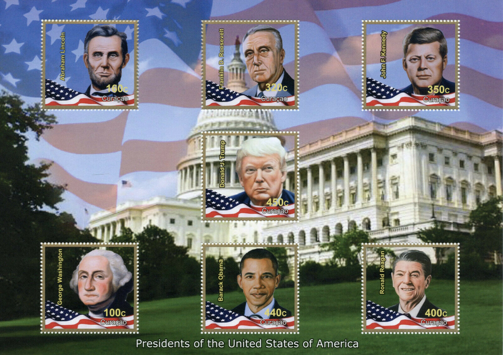 Curacao US Presidents Stamps 2020 MNH Trump Lincoln JFK Obama Reagan 7v M/S