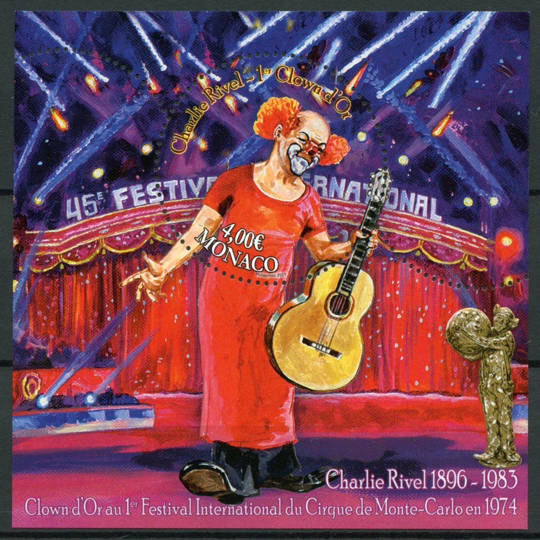 Monaco Circus Stamps 2021 MNH Clown Charlie Rivel Clowns Cultures 1v M/S