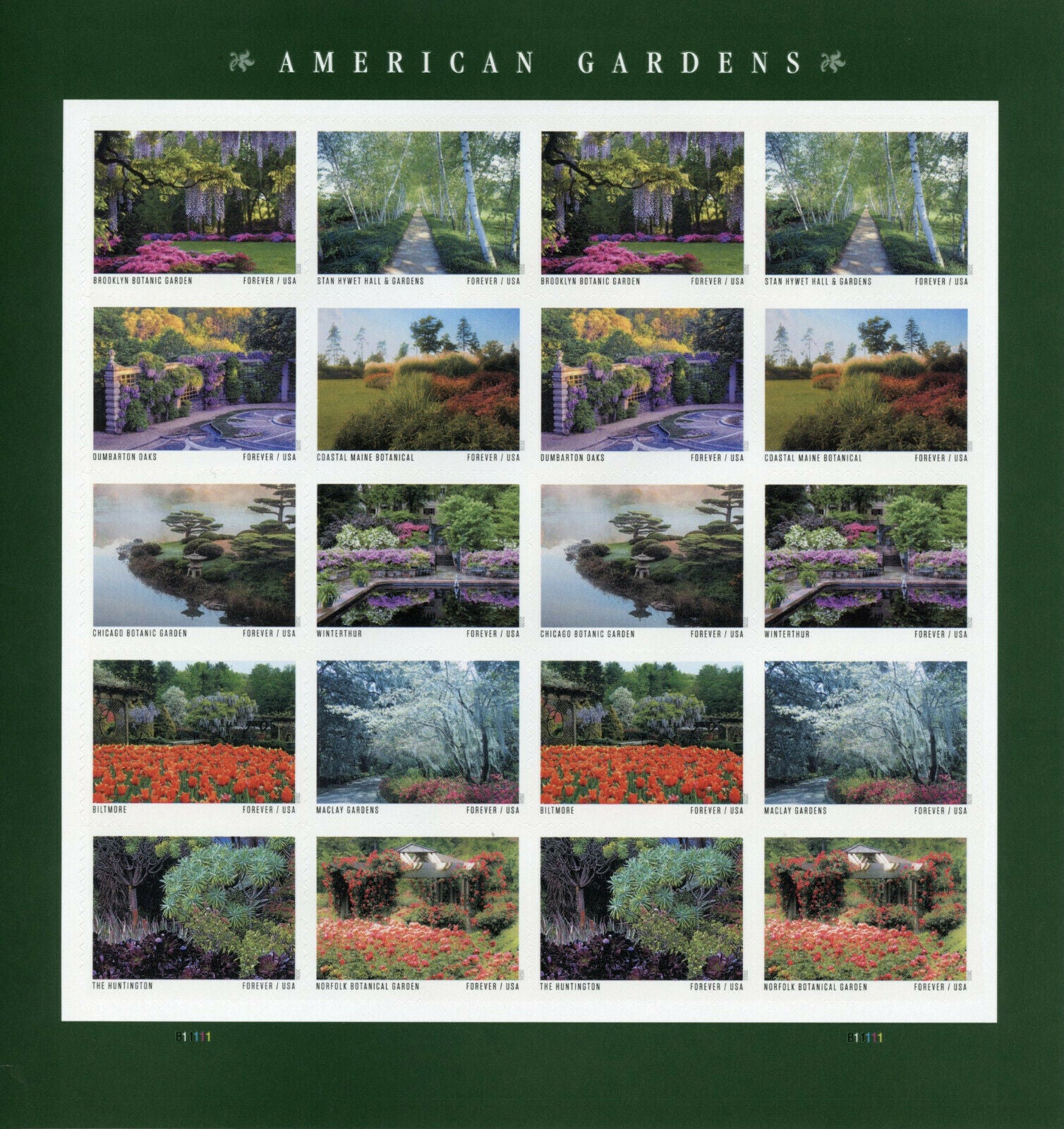USA Flowers Stamps 2020 MNH American Gardens Trees Nature Plants 20v S/A M/S