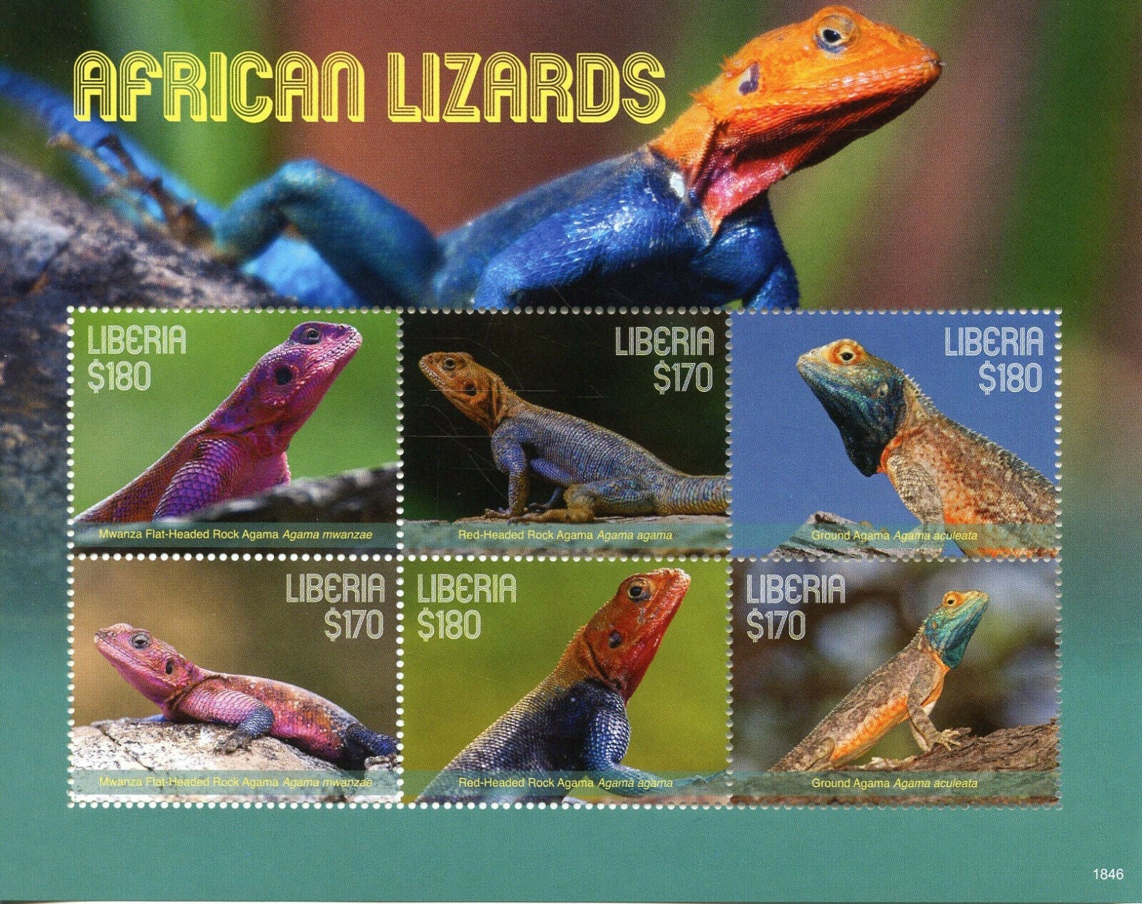Liberia 2018 MNH Reptiles Stamps African Lizards Rock Ground Agama 6v M/S