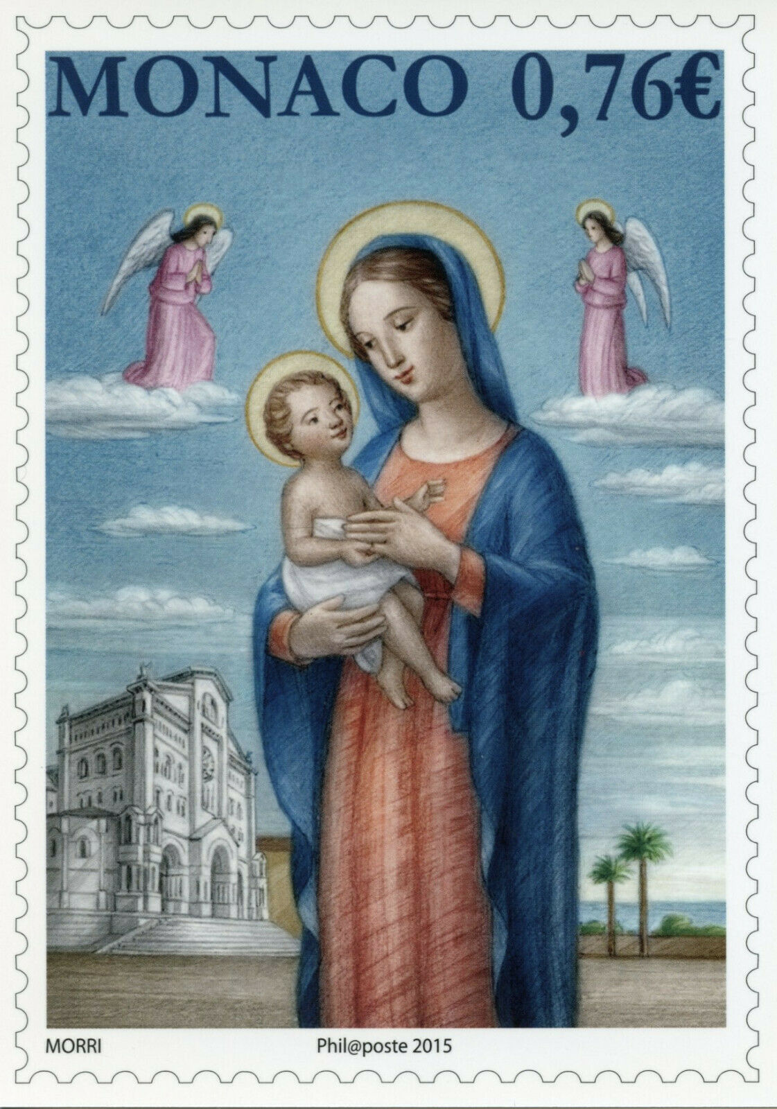 Monaco Christmas Stamps on Postcard 2015 Madonna & Child 1v Set
