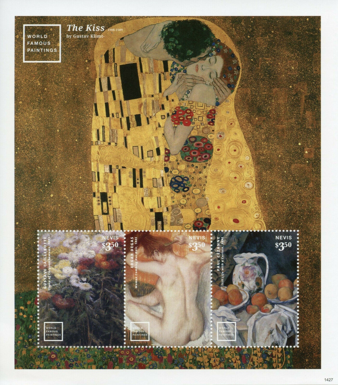 Nevis Art Stamps 2014 MNH World Famous Paintings Gustav Klimt Degas 3v M/S II