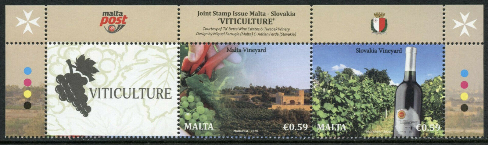 Malta Gastronomy Stamps 2020 MNH Viticulture JIS Slovakia Wines 2v Set + Label