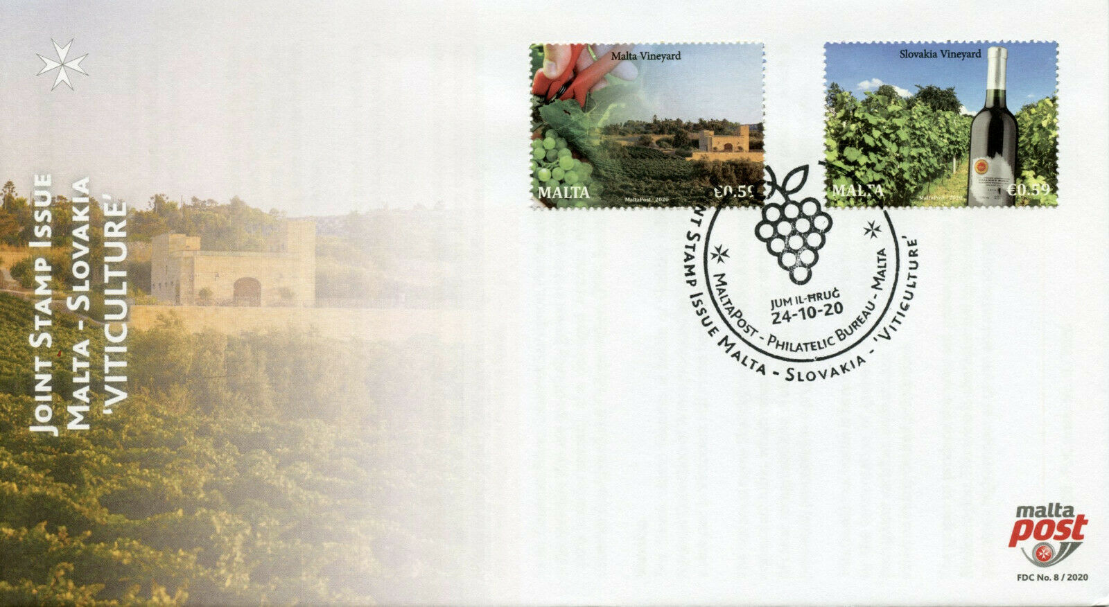 Malta Gastronomy Stamps 2020 FDC Viticulture JIS Slovakia Wines Cultures 2v Set