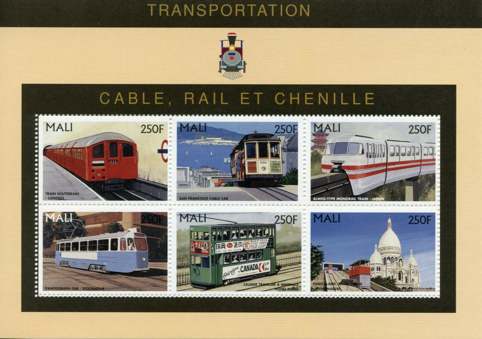 Mali Trains Stamps 1996 MNH London Underground Cable Cars Railways Rail 6v M/S