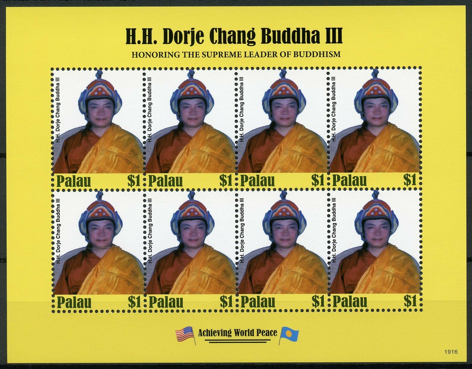 Palau Buddhism Stamps 2019 MNH Dorje Chang Buddha III Famous People 8v M/S