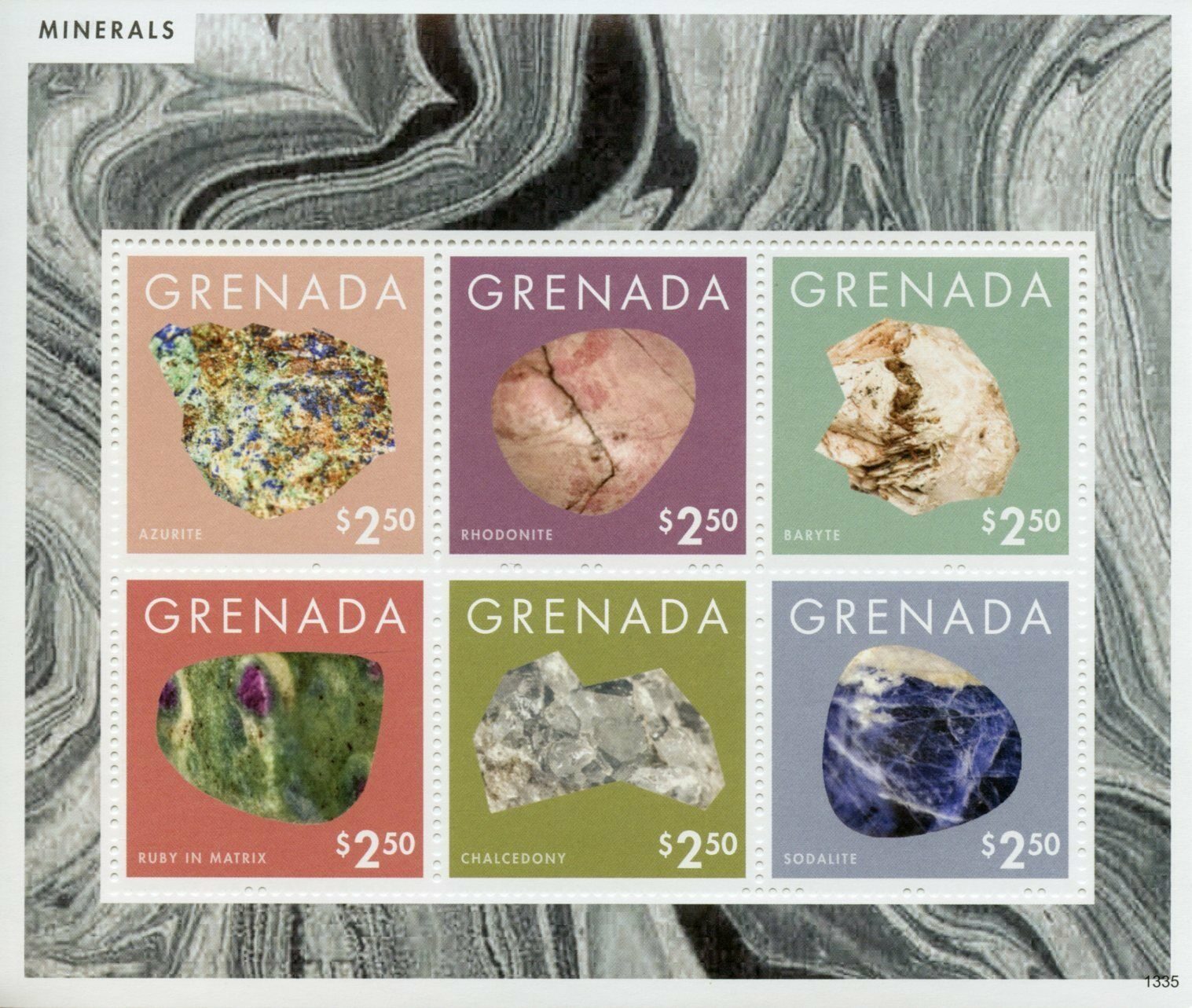 Grenada Minerals Stamps 2013 MNH Azurite Rhodonite Baryte Ruby Sodalite 6v M/S