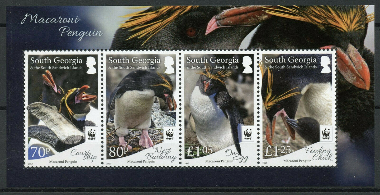 South Georgia & Sandwich Isl Birds Stamps 2017 MNH Macaroni Penguins WWF 4v M/S