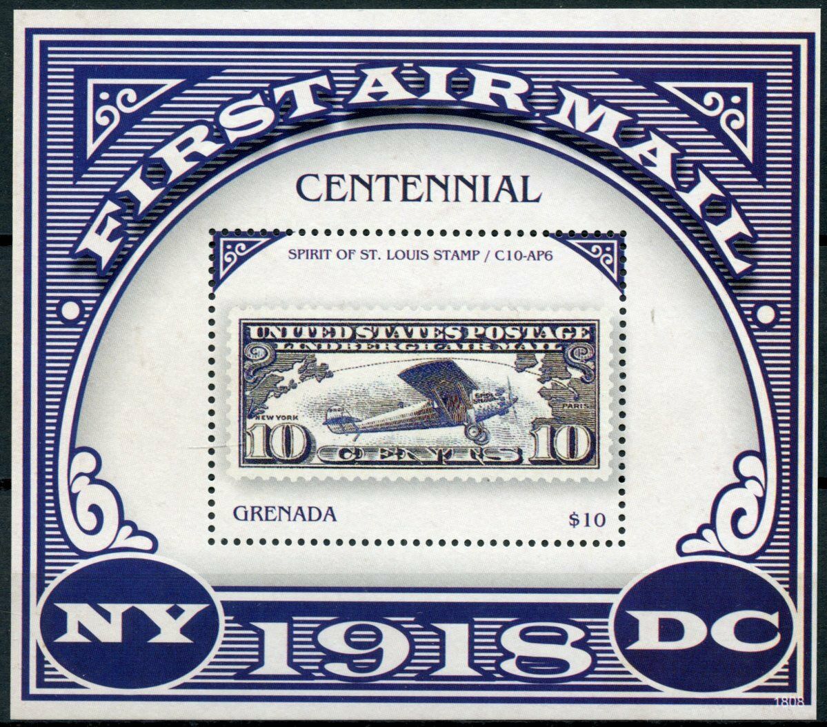 Grenada Aviation Stamps 2018 MNH 1st Airmail Lindbergh Spirit of St Louis 1v S/S