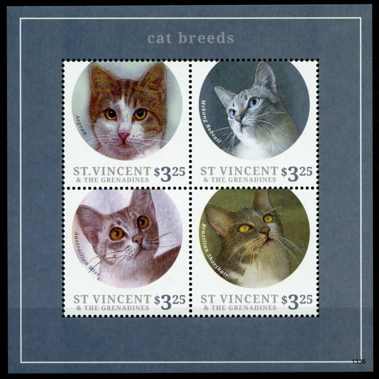 St Vincent & Grenadines 2013 MNH Cats Stamps Cat Breeds Aegean Bobtail 4v M/S