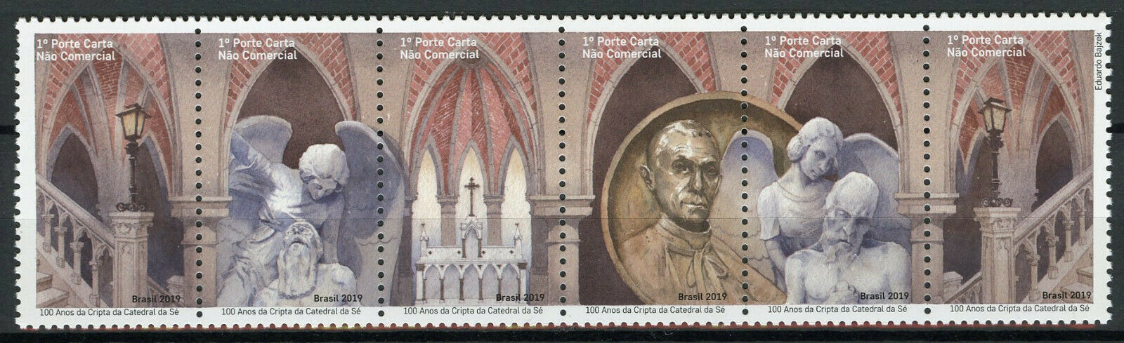Brazil Architecture Stamps 2019 MNH Crypt Se Cathedral Sculptures Art 6v Strip