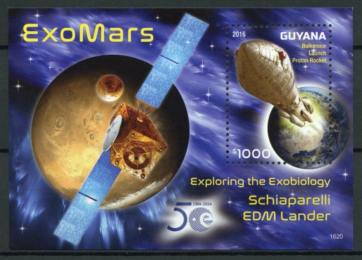 Guyana Space Stamps 2016 MNH ExoMars Schiaparelli EDM Lander Mars 1v S/S