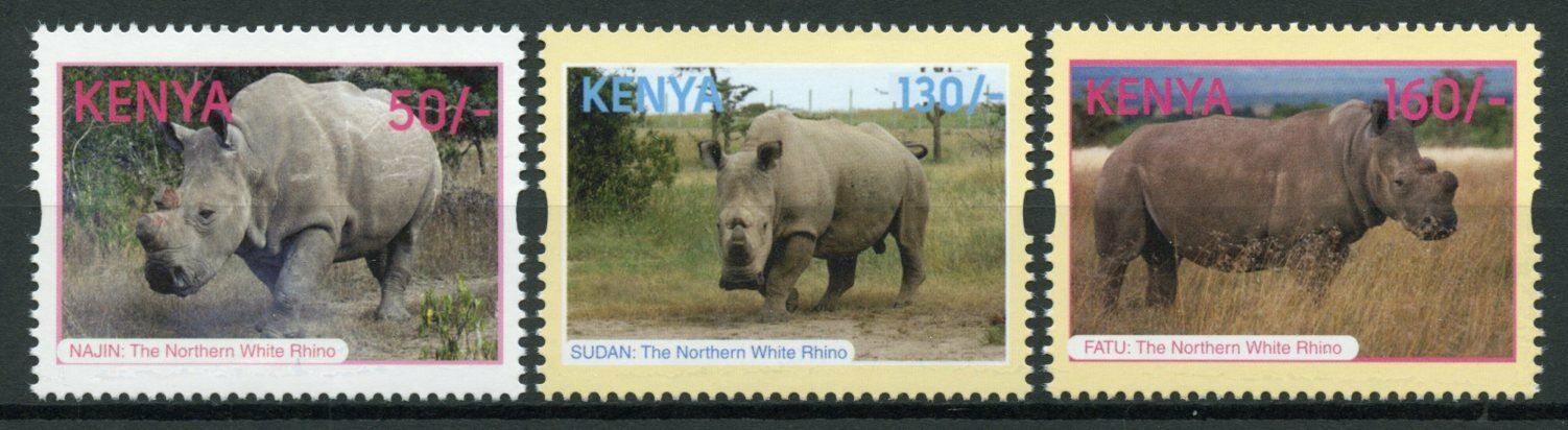 Kenya Wild Animals Stamps 2018 MNH Northern White Rhinoceros Rhino Rhinos 3v Set