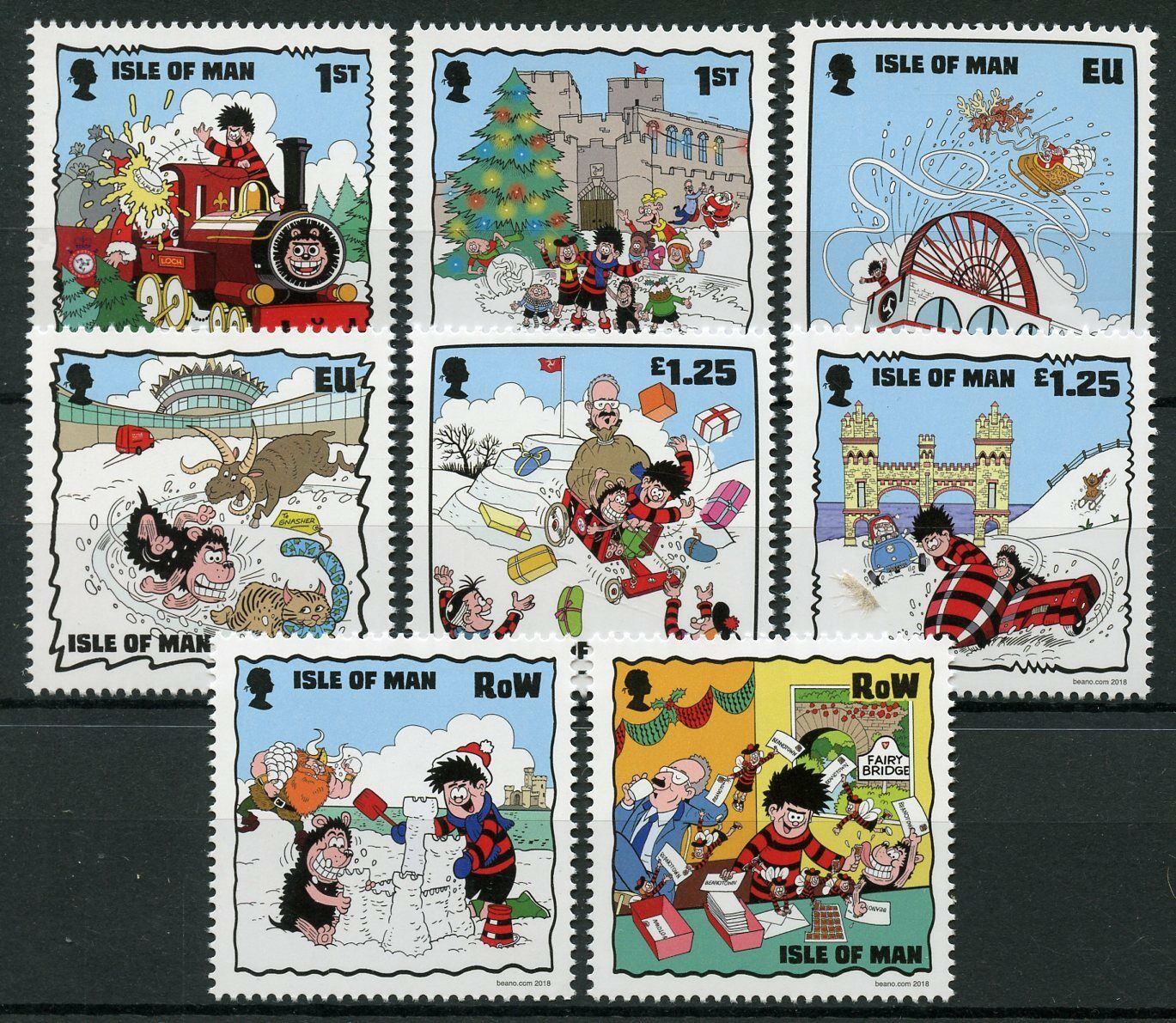 Isle of Man IOM 2018 MNH Beano Christmas Dennis Menace 8v Set Comics Stamps