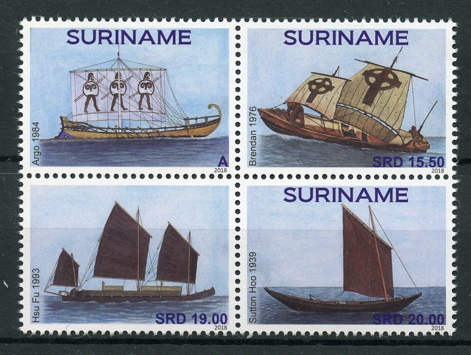 Suriname 2018 MNH Classic Ships Argo Hsu Fu Sutton Hoo 4v Block Boats Stamps