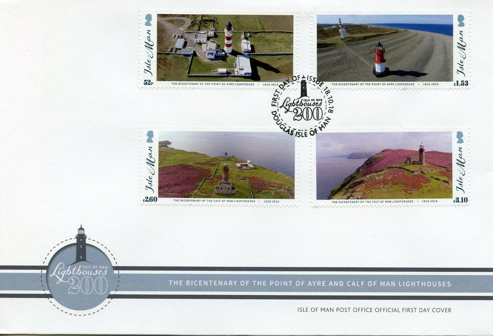 Isle of Man IOM 2018 FDC Lighthouses Point of Ayre Calf of Man 4v Cover Stamps