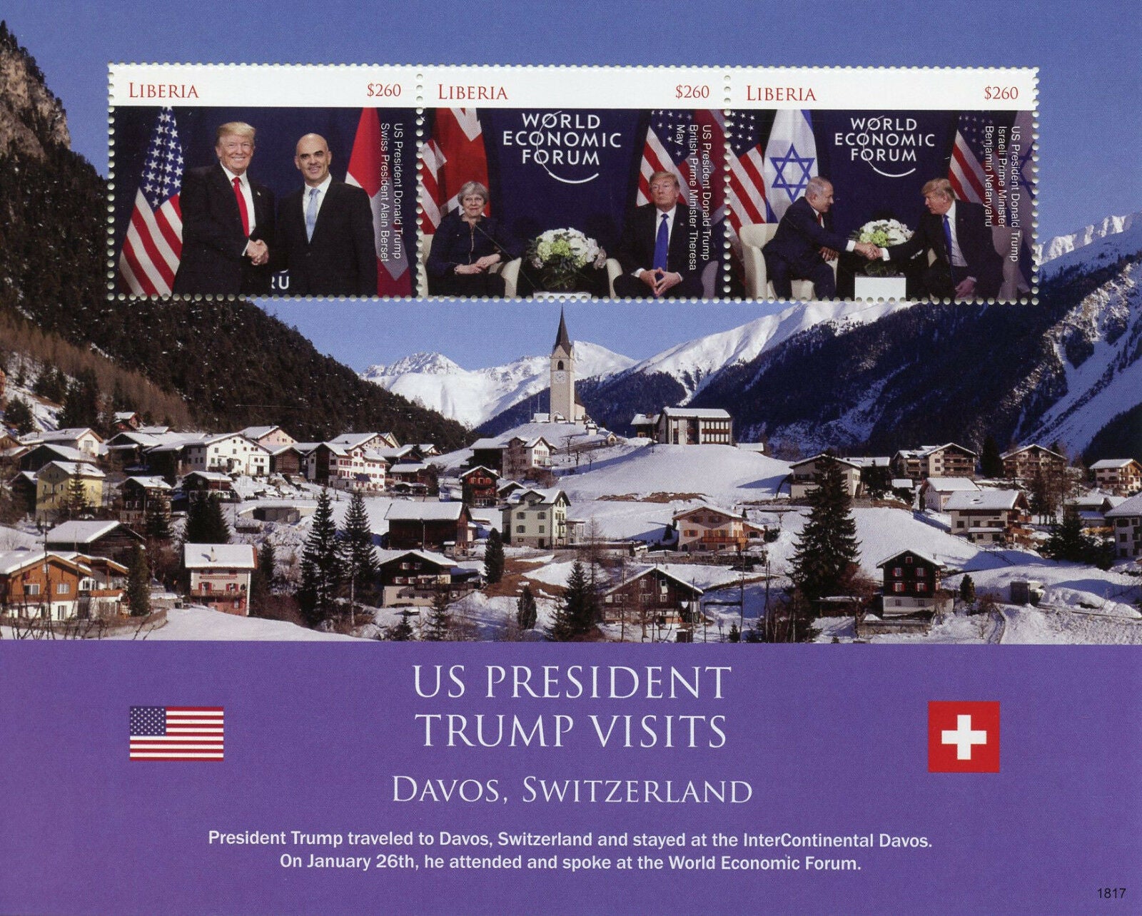 Liberia 2018 MNH Donald Trump Stamps Switzerland Theresa May Netanyahu 3v M/S
