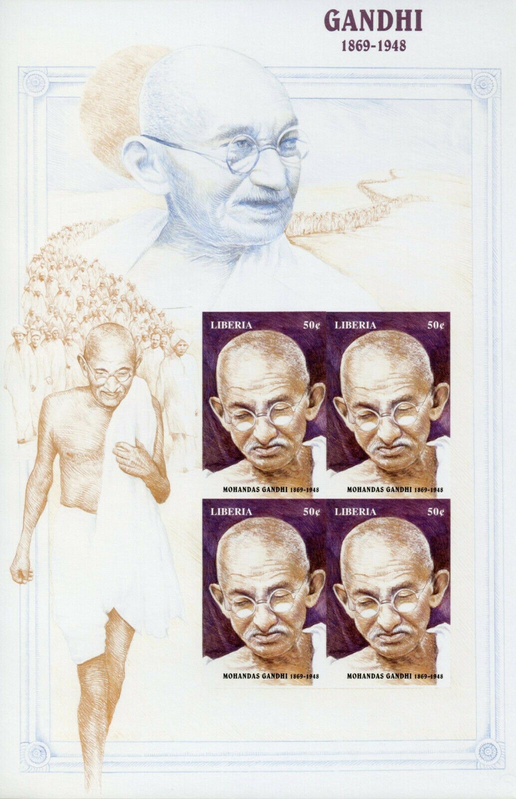 Liberia Mahatma Gandhi Stamps 1998 MNH Famous People 4v IMPF M/S