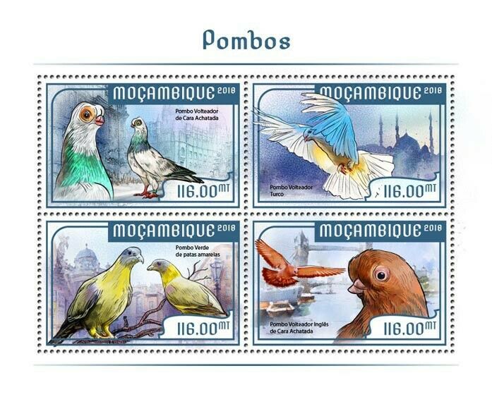 Mozambique 2018 MNH Birds on Stamps Pigeons Pigeon 4v M/S