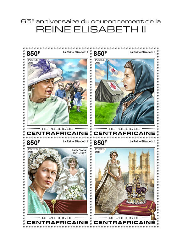 Central African Rep 2018 MNH Royalty Stamps Queen Elizabeth II Coronation 4v M/S