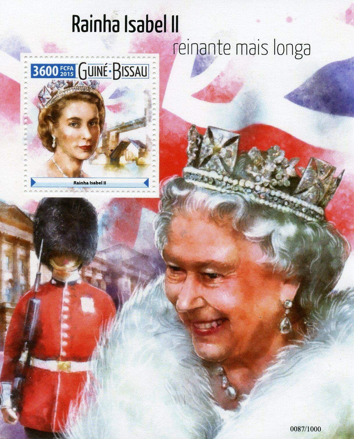 Guinea-Bissau 2015 MNH Queen Elizabeth II Longest Reigning Monarch 1v S/S Stamps