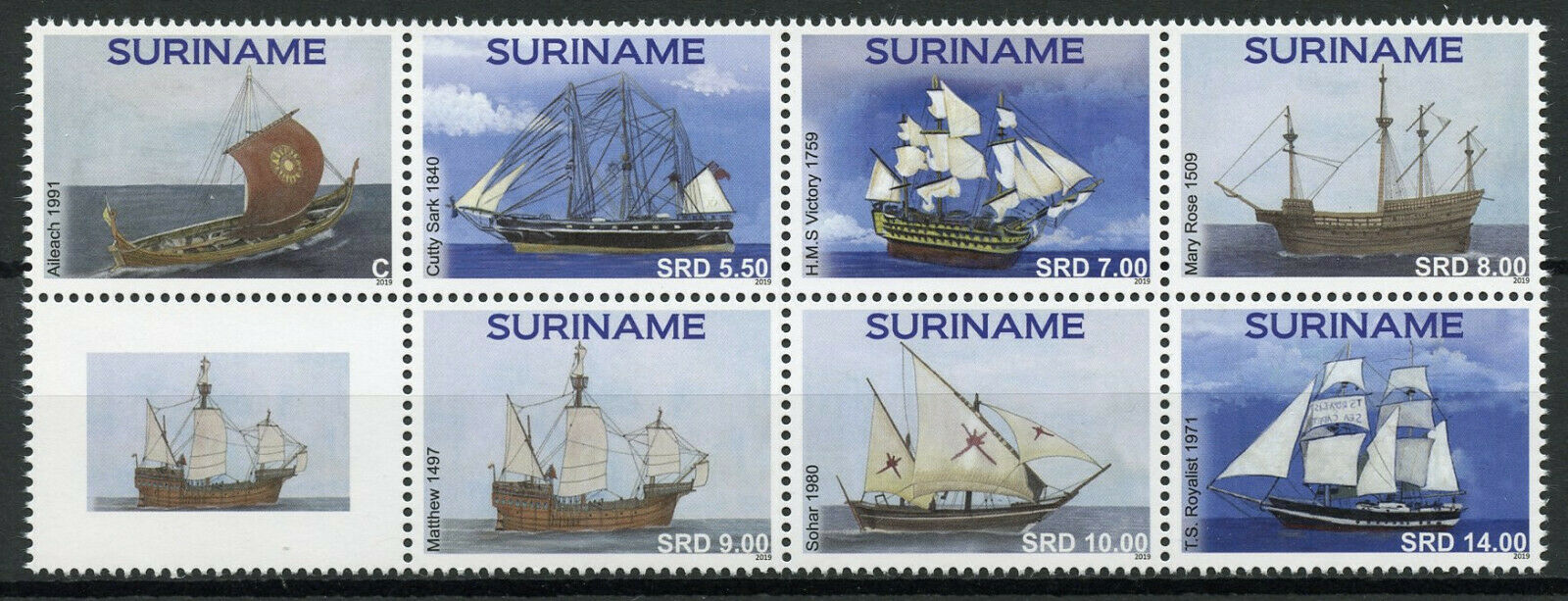 Suriname Classic Ships Stamps 2019 MNH Cutty Sark HMS Victory Mary Rose 7v Block
