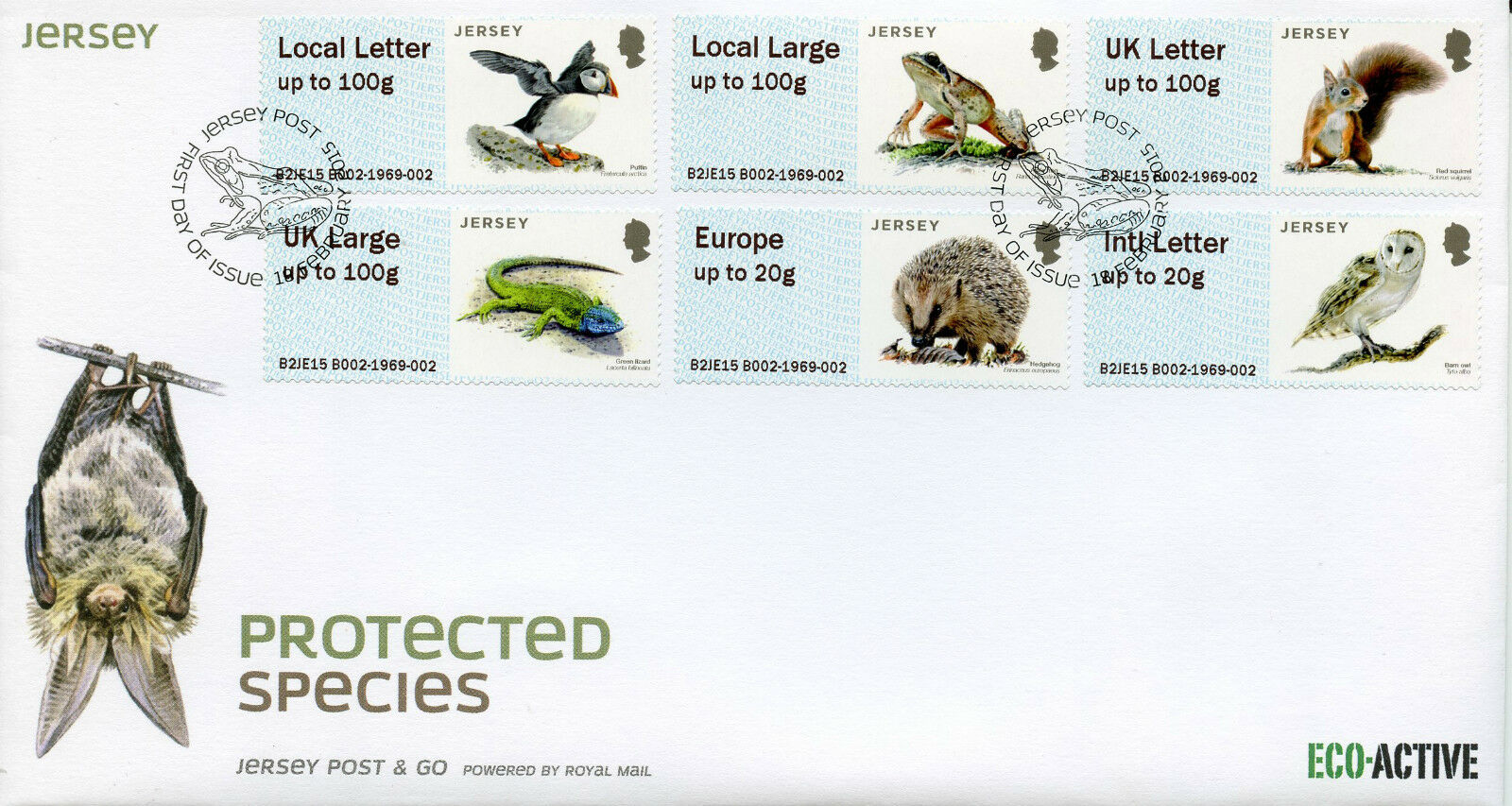 Jersey 2015 FDC Protected Species Post & Go 6v Cover Birds Wild Animals Stamps