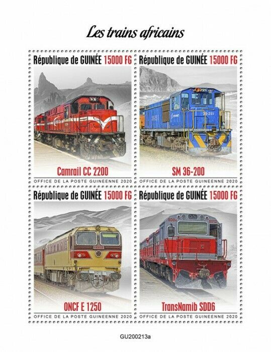 Guinea 2020 MNH African Trains Stamps Camrail TransNamib Railways Rail 4v M/S