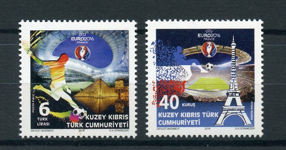 Turkish Northern Cyprus 2016 MNH Euro 2016 Football 2v Set Eiffel Tower Stamps
