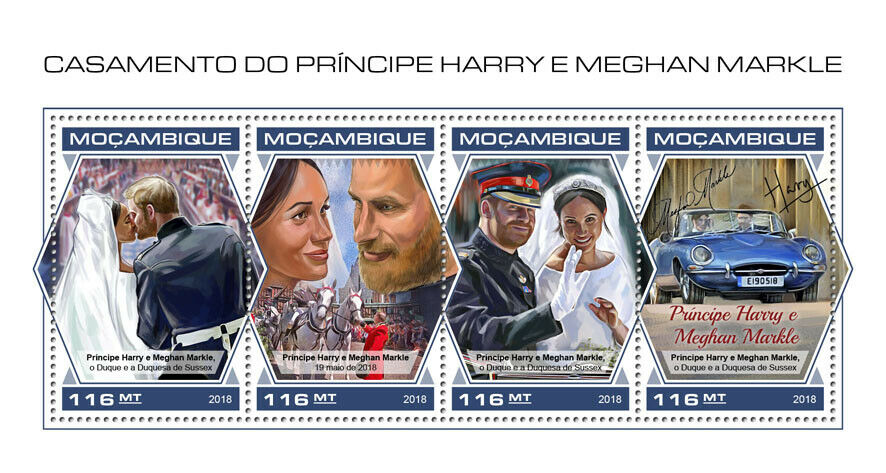 Mozambique Royalty Stamps 2018 MNH Prince Harry & Meghan Royal Wedding 4v M/S
