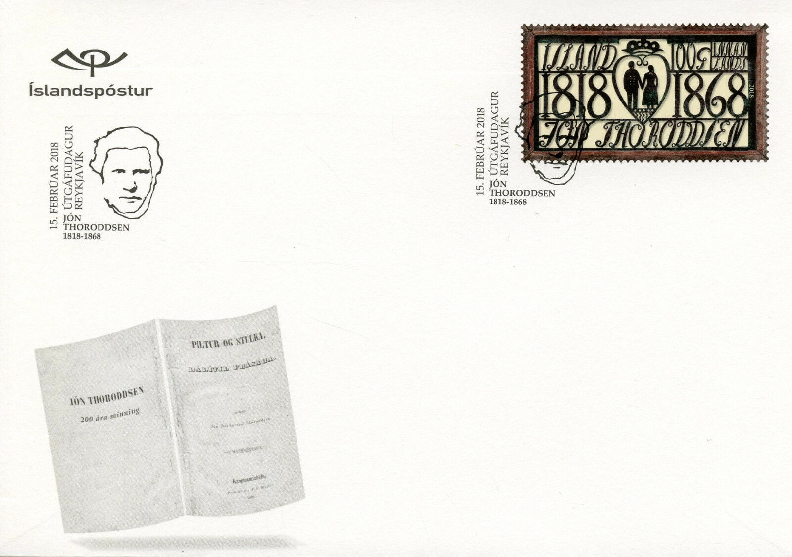 Iceland 2018 FDC Jon Thoroddsen 200th Mem 1v S/A Cover Poets Literature Stamps