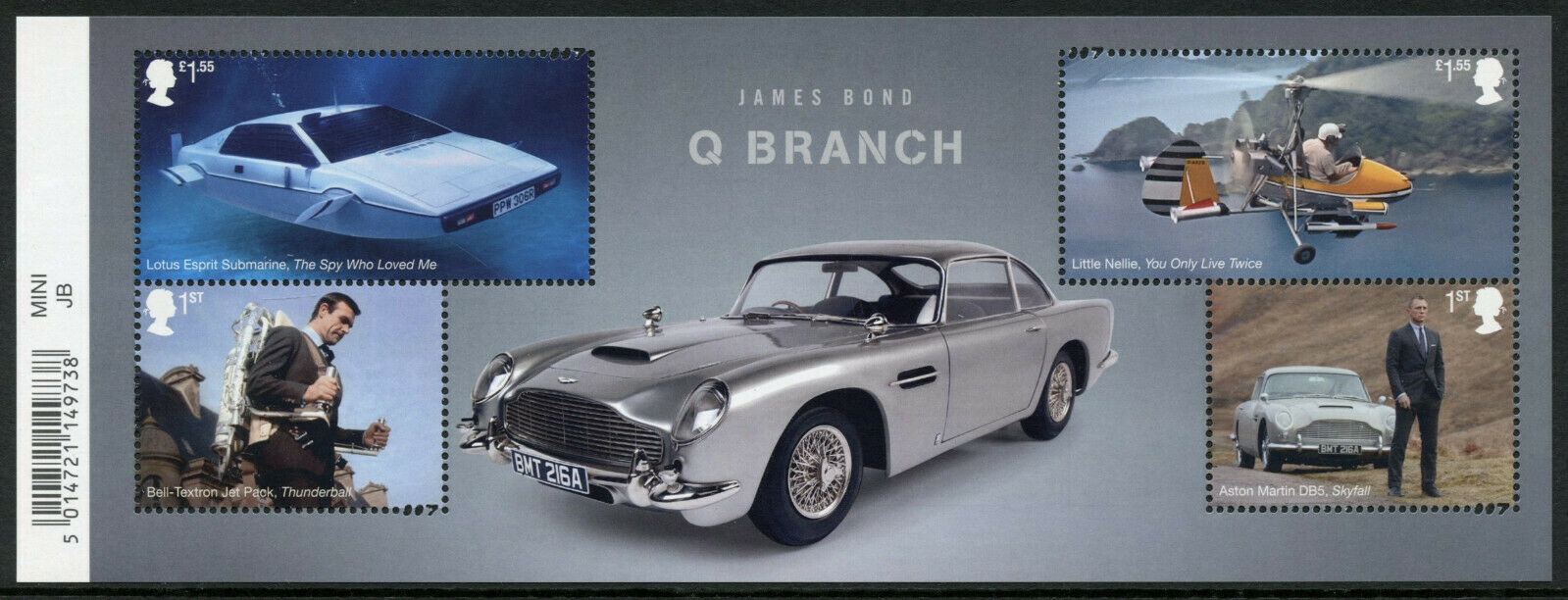 GB James Bond Stamps 2020 MNH Daniel Craig Aston Martin Lotus Cars 4v M/S