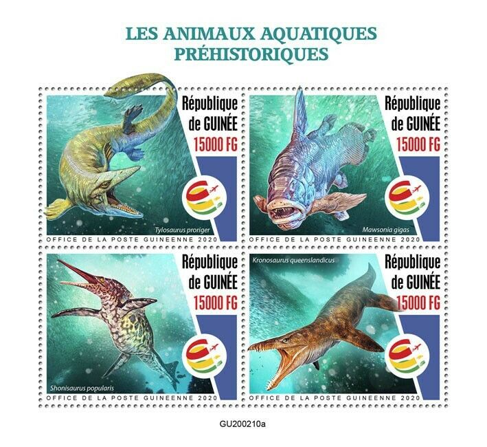 Guinea 2020 MNH Dinosaurs Stamps Prehistoric Water Aquatic Animals 4v M/S