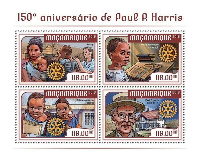 Mozambique Rotary International Stamps 2018 MNH Paul P. Harris People 4v M/S