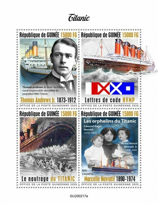 Guinea Titanic Stamps 2020 MNH Ships RMS Carpathia Nautical Maritime 4v M/S