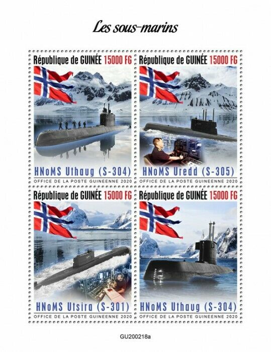 Guinea Submarines Stamps 2020 MNH Ships HNoMS Uthaug Uredd Nautical 4v M/S