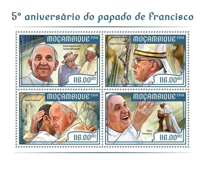Mozambique Pope Francis Stamps 2018 MNH Popes People Queen Elizabeth II 4v M/S