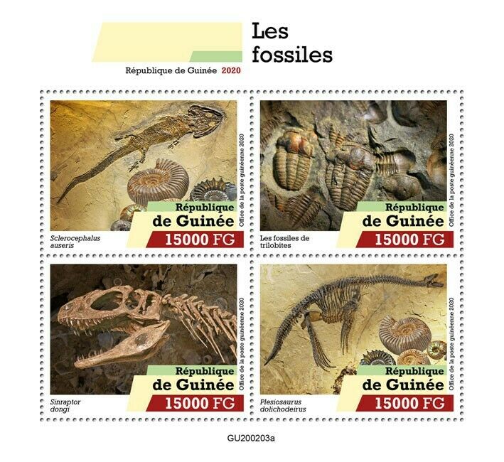 Guinea Fossils Stamps 2020 MNH Dinosaurs Prehistoric Animals Trilobites 4v M/S