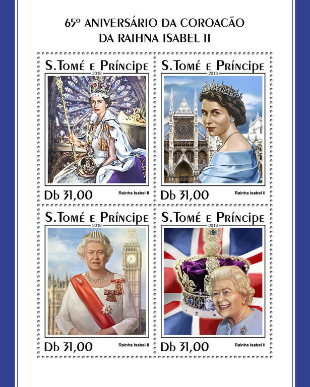 Sao Tome & Principe 2018 MNH Royalty Stamps Queen Elizabeth II Coronation 4v M/S