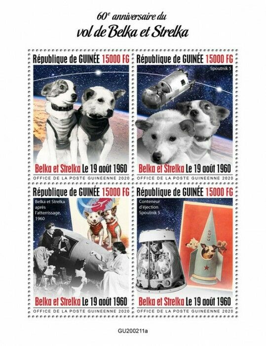 Guinea 2020 MNH Space Stamps Dogs Belka & Strelka Flight 60th Anniv 4v M/S