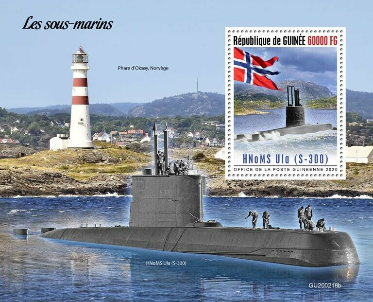 Guinea 2020 MNH Submarines Stamps Ships HNoMS Ula Lighthouses Nautical 1v S/S