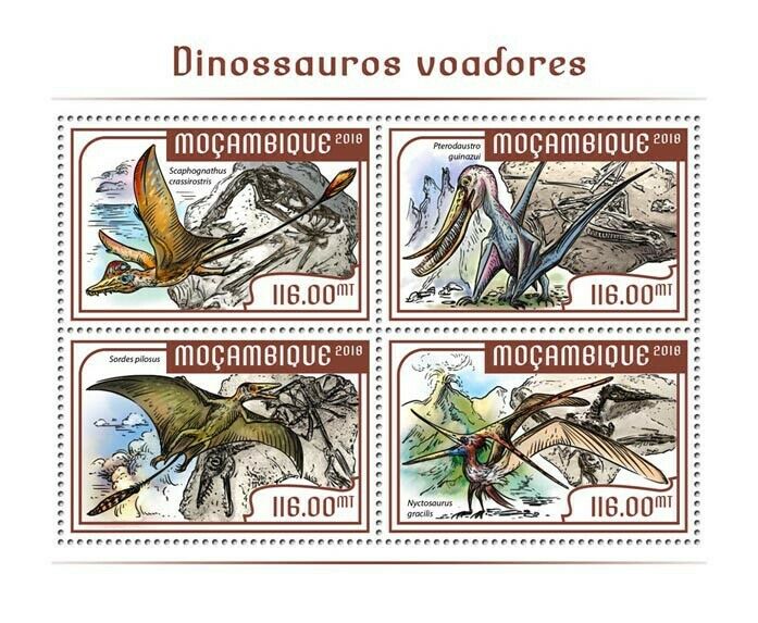 Mozambique Flying Dinosaurs Stamps 2018 MNH Prehistoric Animals 4v M/S