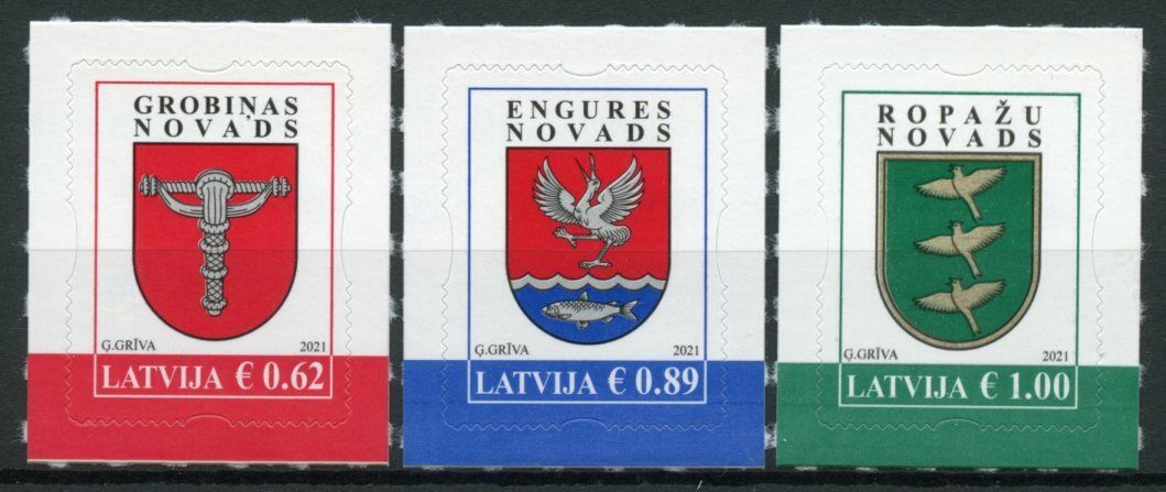 Latvia Coat of Arms Stamps 2021 MNH Cities & Regions Emblems CoA 3v S/A Set