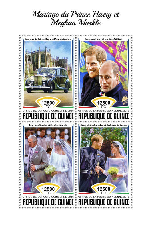 Guinea Royalty Stamps 2018 MNH Prince Harry & Meghan Royal Wedding 4v M/S