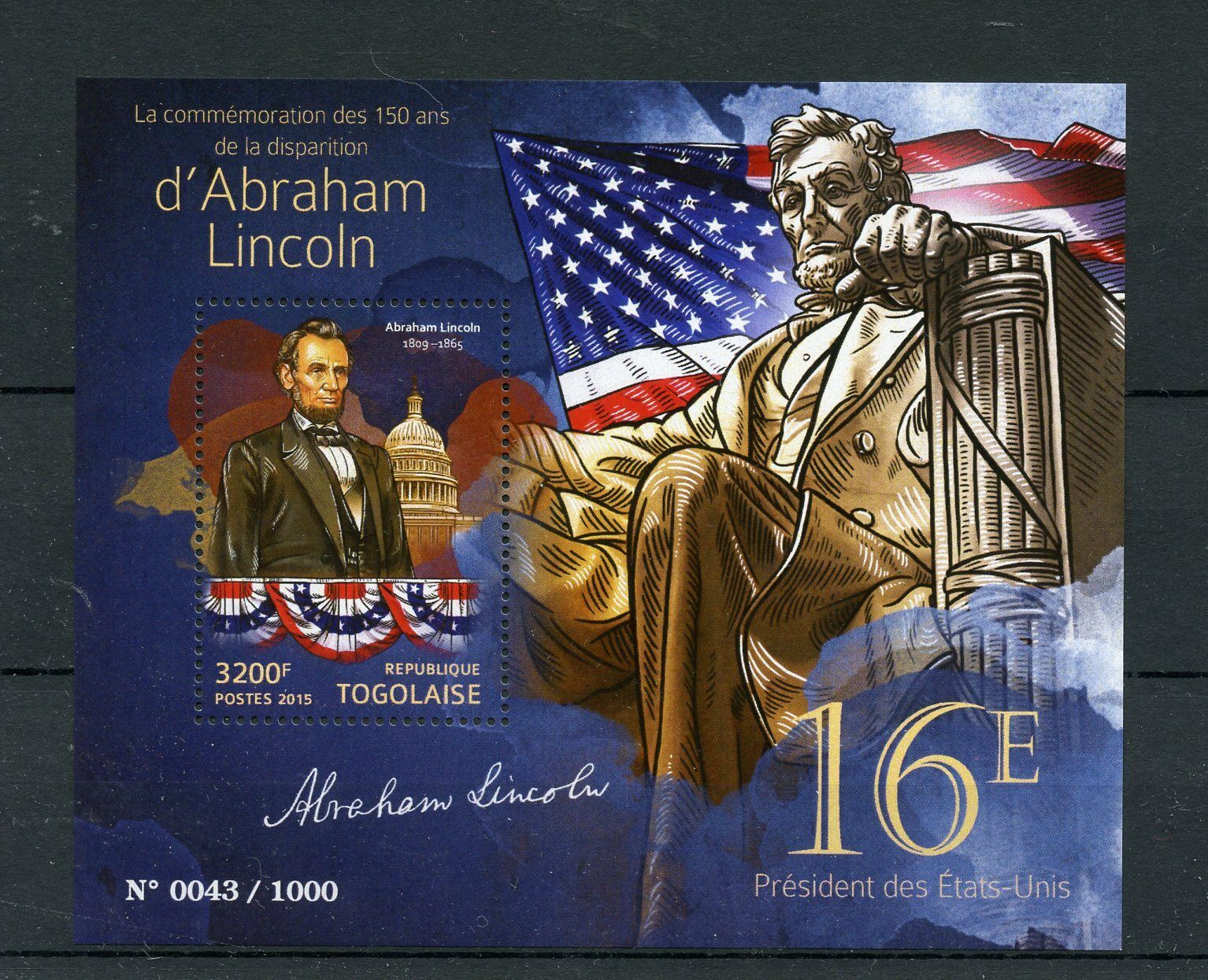 Togo 2015 MNH Abraham Lincoln 150th Memorial 1v S/S 16th US President Stamps
