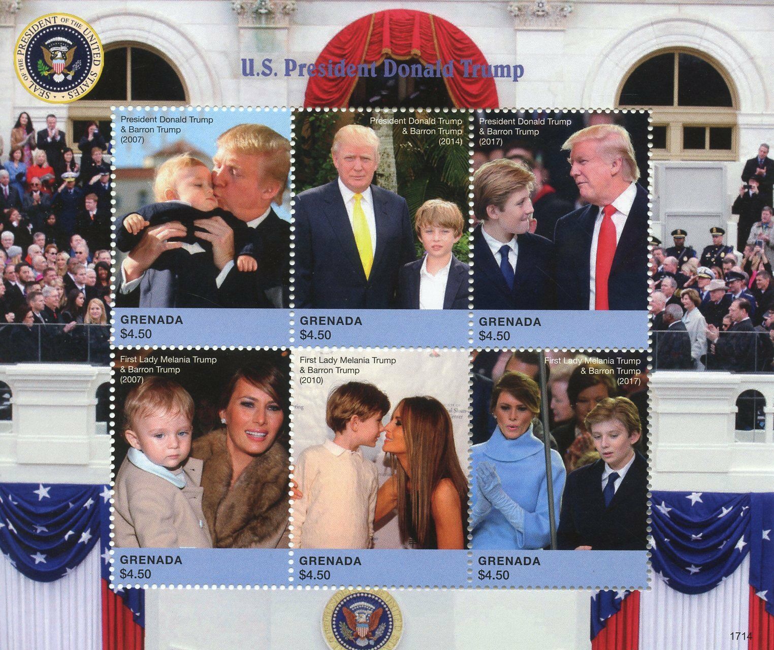 Grenada Stamps 2017 MNH US President Donald Trump Melania Barron 6v M/S III