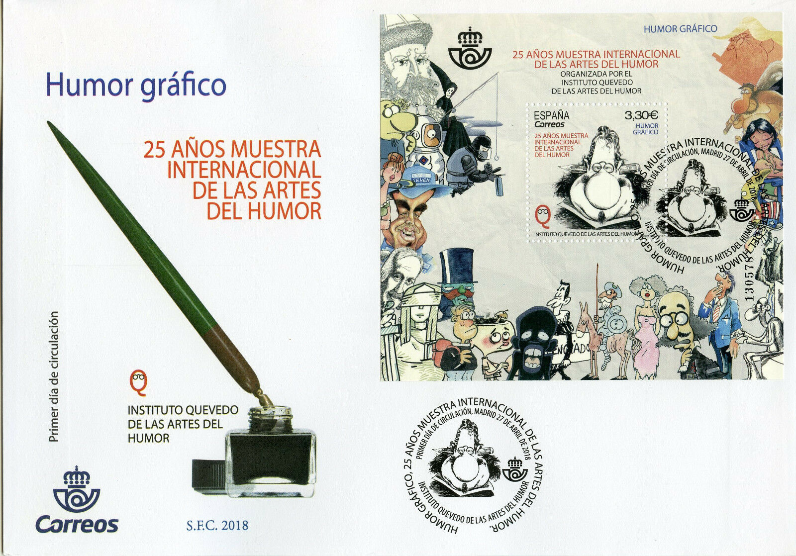 Spain 2018 FDC Intl Exhibition Arts of Humor 1v M/S Cover Cartoons Comics Stamps